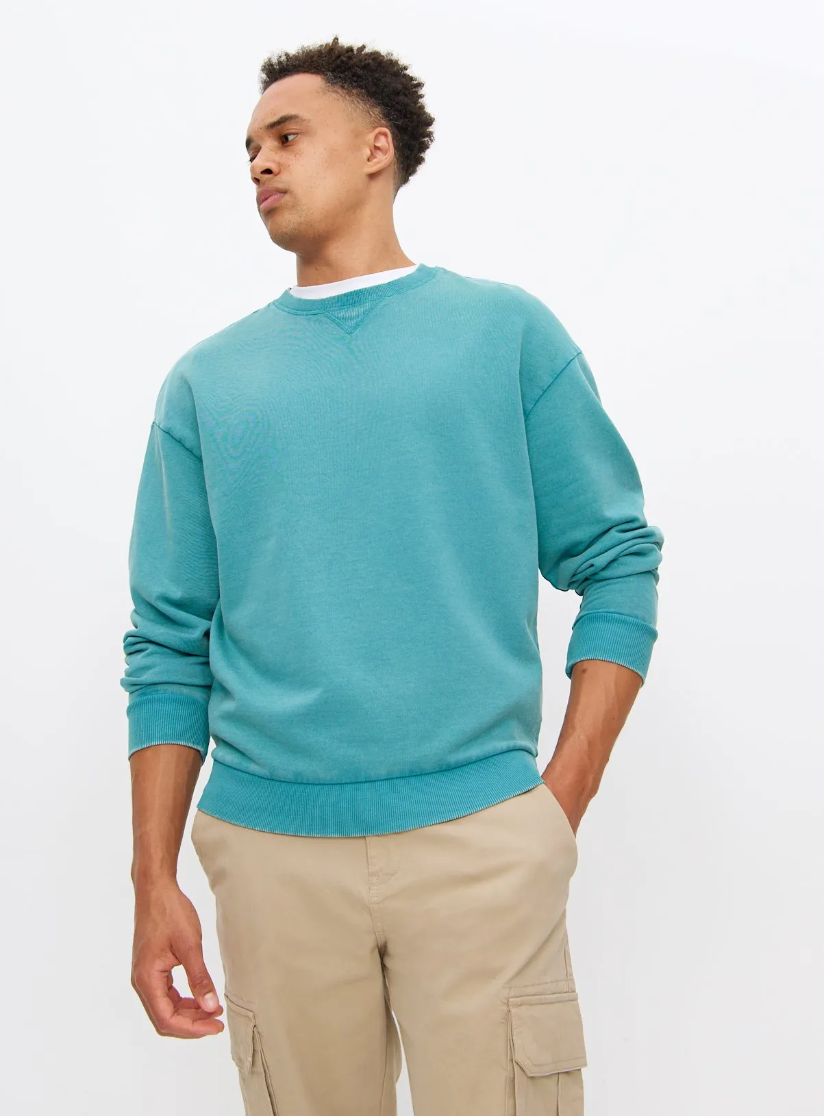 Buy Teal Garment Dye Crew Neck Sweatshirt XXXL | Sweatshirts and hoodies | Tu