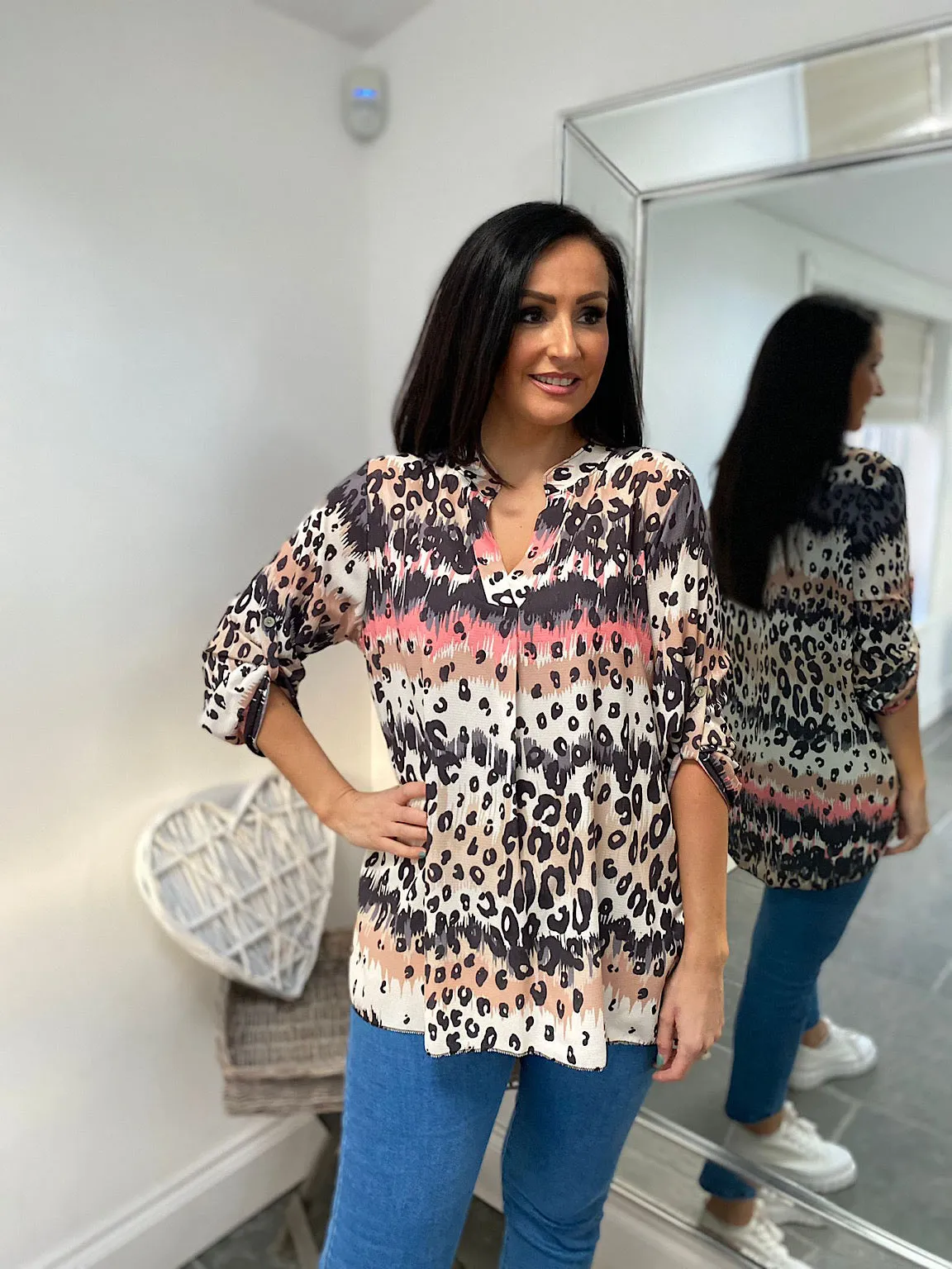 Camel Leopard Striped Blouse Gina