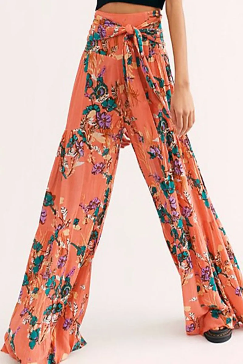 Casual Street Print Fold Loose High Waist Wide Leg Bottoms(19 Colors)