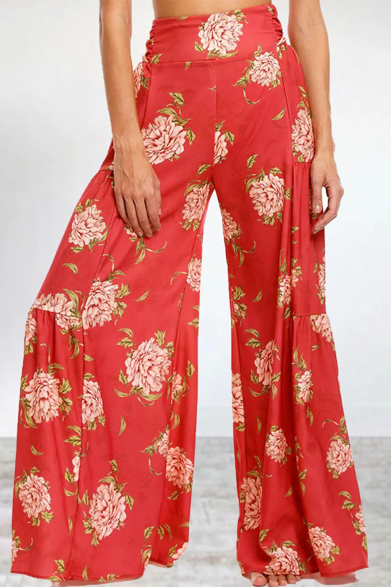 Casual Street Print Fold Loose High Waist Wide Leg Bottoms(19 Colors)