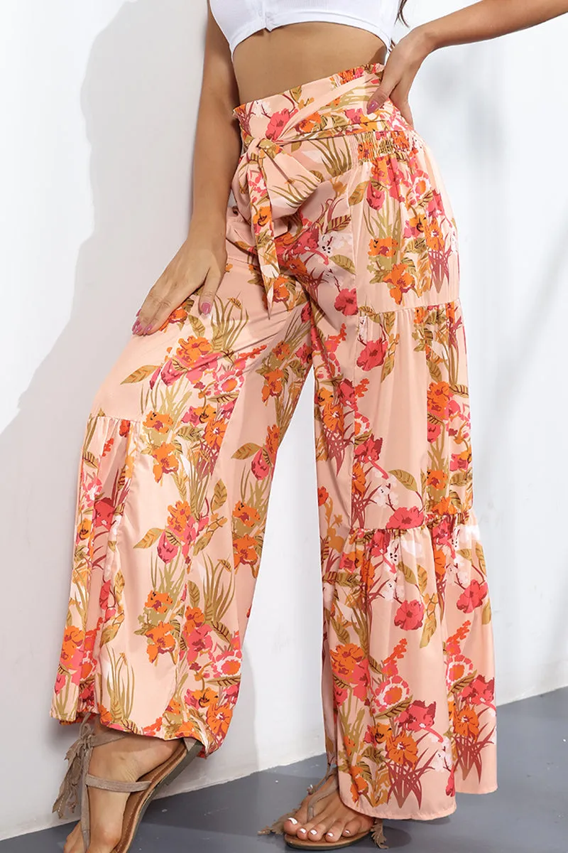 Casual Street Print Fold Loose High Waist Wide Leg Bottoms(19 Colors)