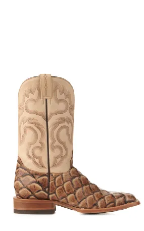 Cavender's Men's Endurance Camel and Sand Pirarucu Print Square Toe Cowboy Boots