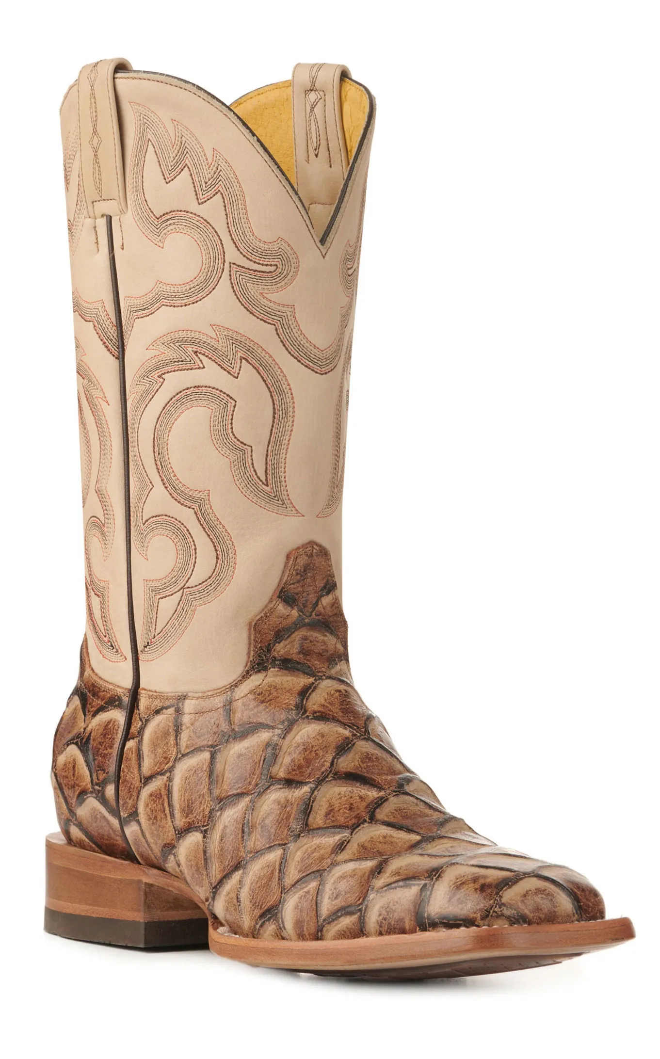 Cavender's Men's Endurance Camel and Sand Pirarucu Print Square Toe Cowboy Boots