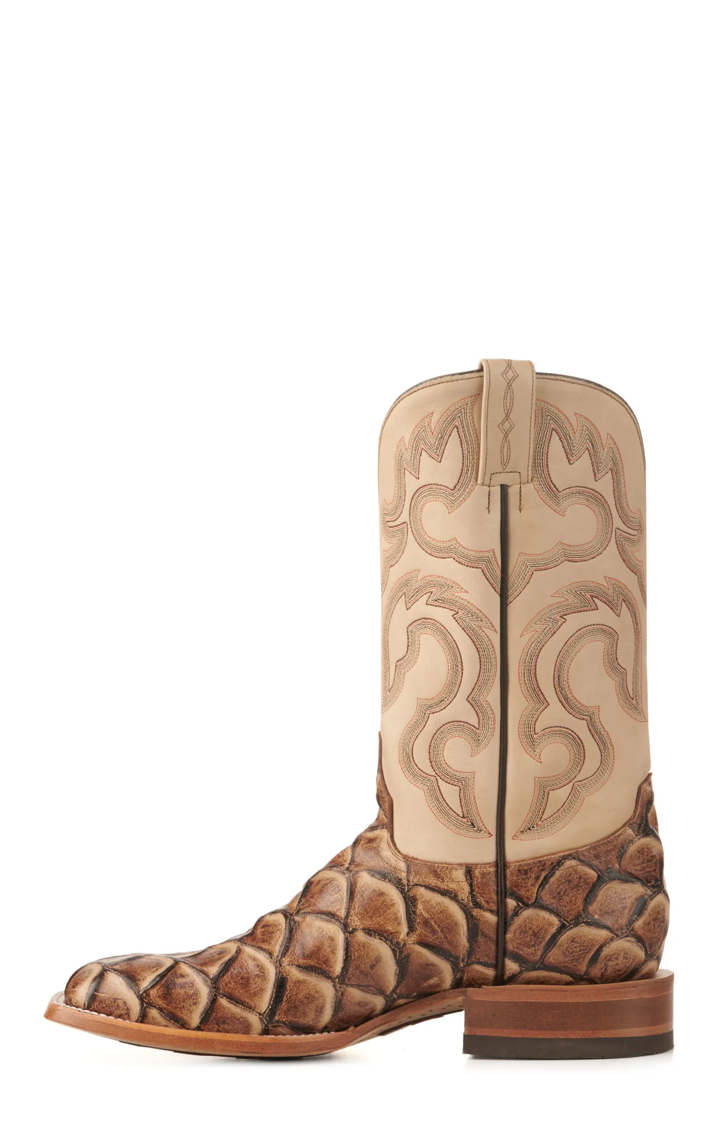 Cavender's Men's Endurance Camel and Sand Pirarucu Print Square Toe Cowboy Boots