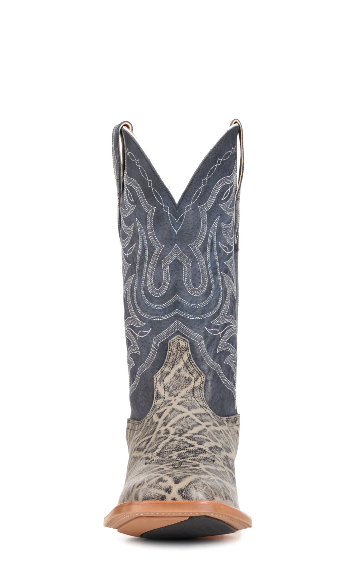 Cavender's Men's Intrepid Grey Elephant Print and Dark Blue Suede Wide Square Toe Cowboy Boots