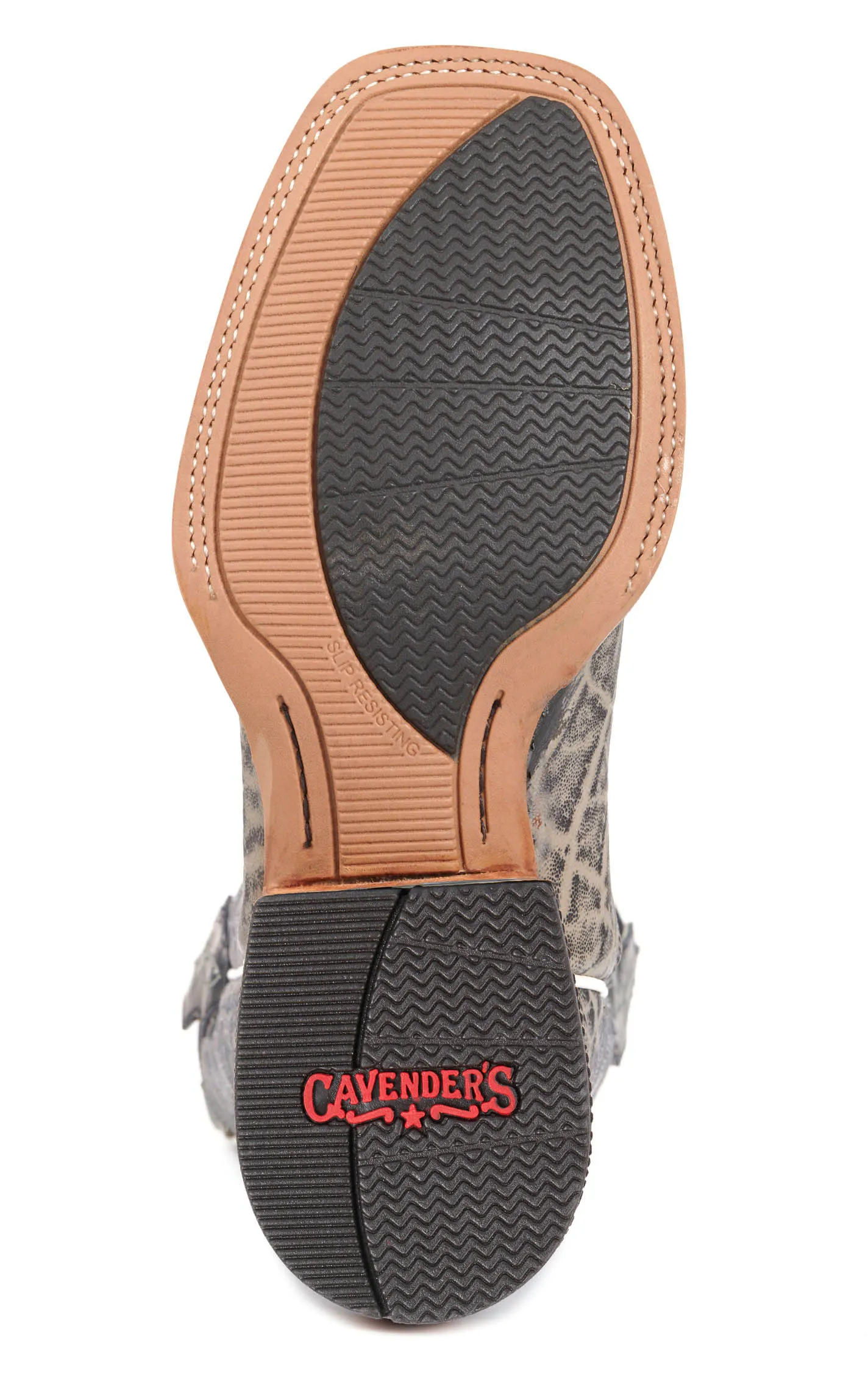 Cavender's Men's Intrepid Grey Elephant Print and Dark Blue Suede Wide Square Toe Cowboy Boots