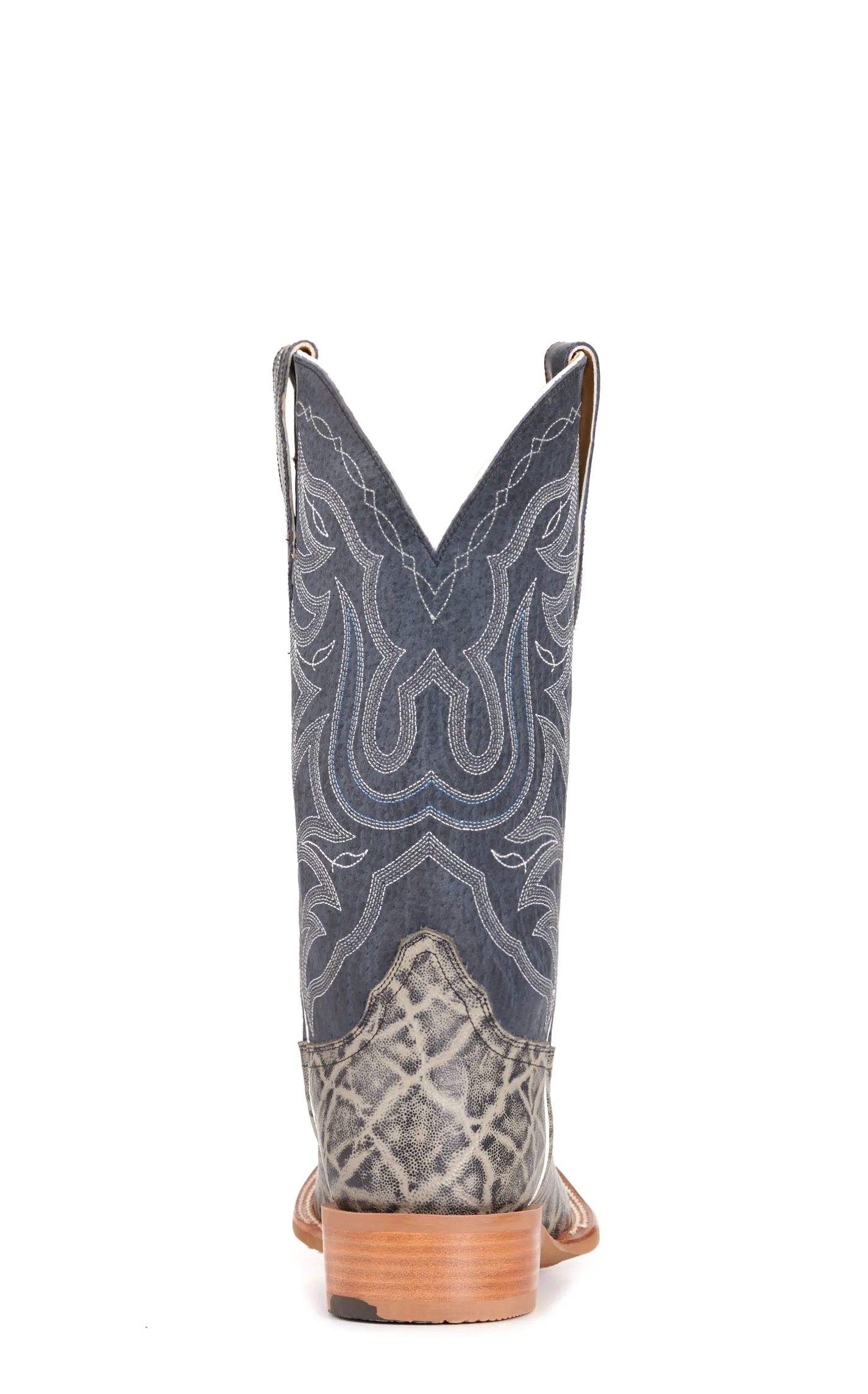 Cavender's Men's Intrepid Grey Elephant Print and Dark Blue Suede Wide Square Toe Cowboy Boots