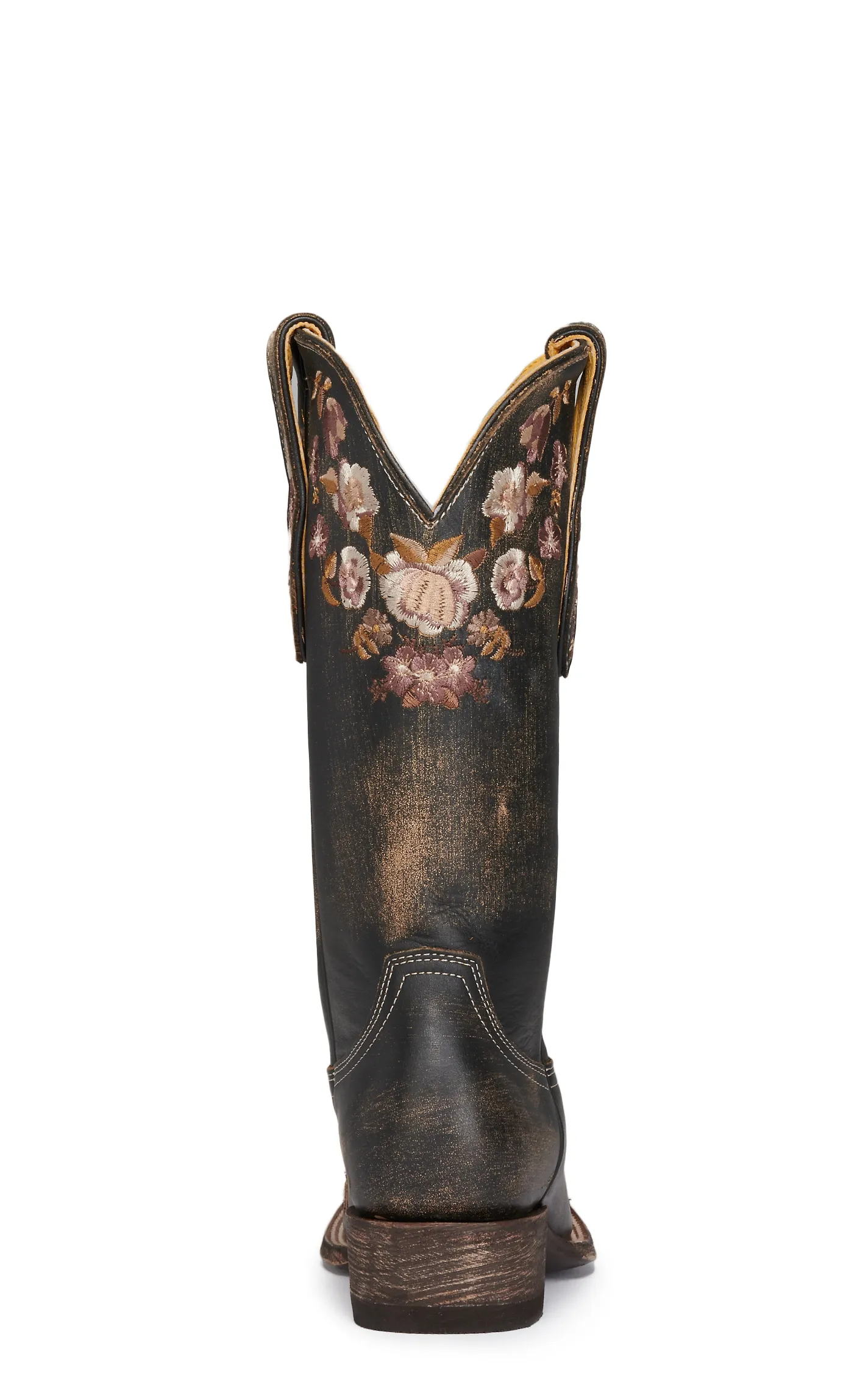 Cavender's Women's Rustic Black with Floral Embroidered Wide Square Toe Cowboy Boots