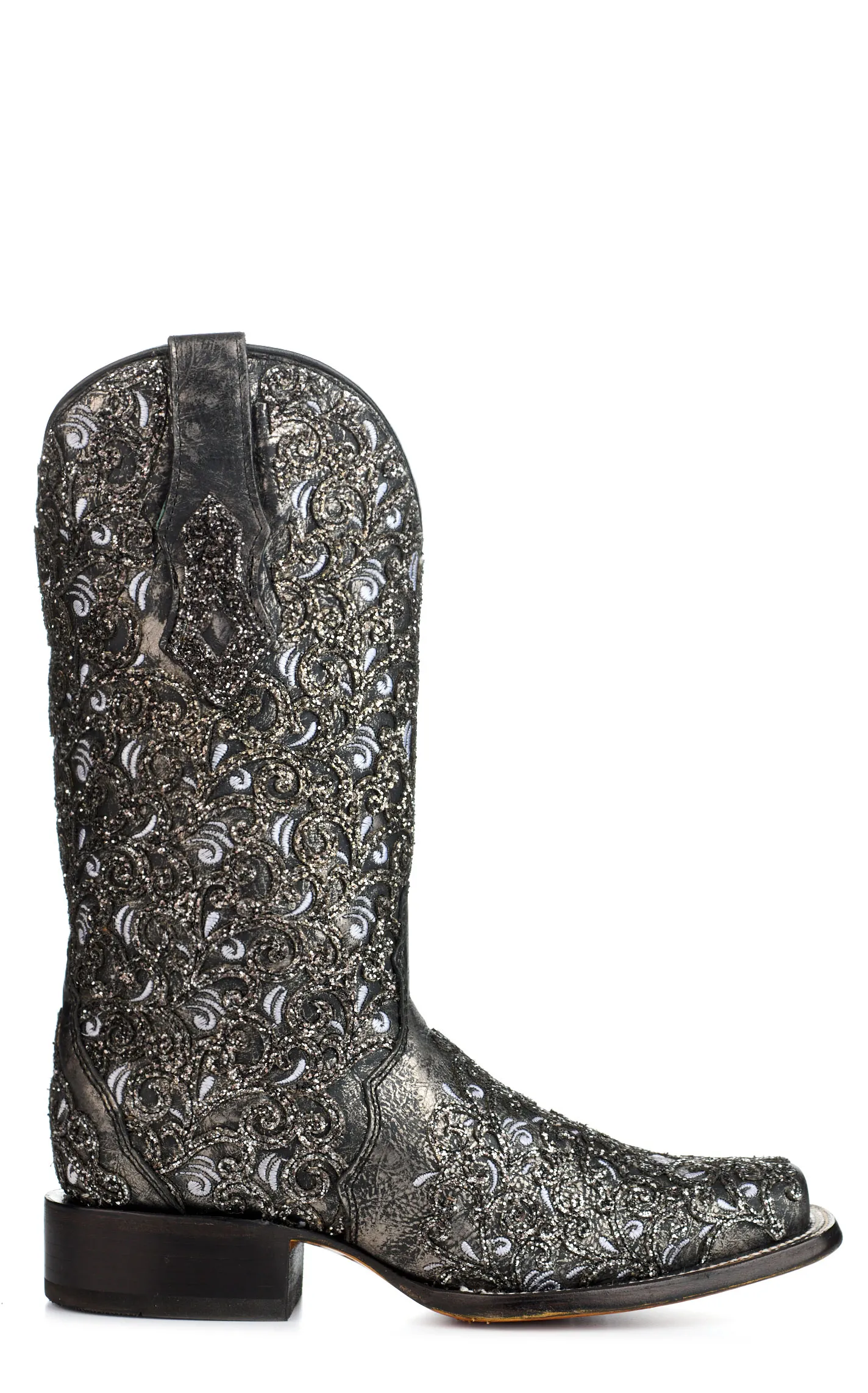 Corral Women's Black with Glitter Overlay Square Toe Cowboy Boots