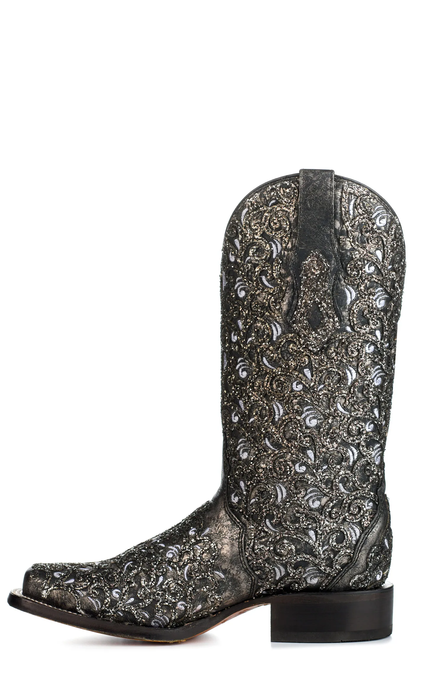 Corral Women's Black with Glitter Overlay Square Toe Cowboy Boots