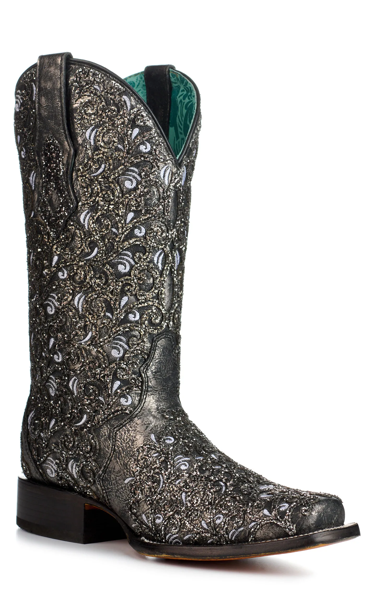 Corral Women's Black with Glitter Overlay Square Toe Cowboy Boots