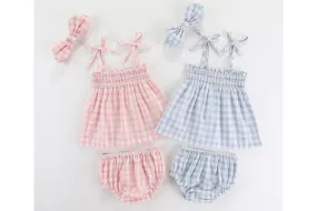 Costal 3pcs set made from 100% cotton: top + bloomers + bow: 6-12M, 1-2Y