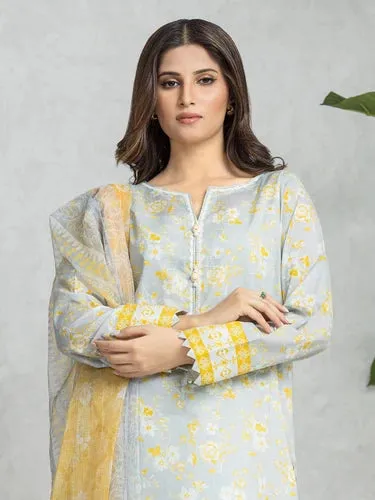 edenrobe Allure Lawn Unstitched Printed 3Pc Suit EWU24A1-28382