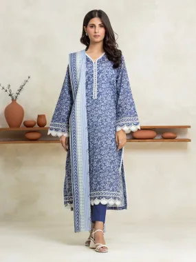 edenrobe Allure Lawn Unstitched Printed 3Pc Suit EWU24A1-29147