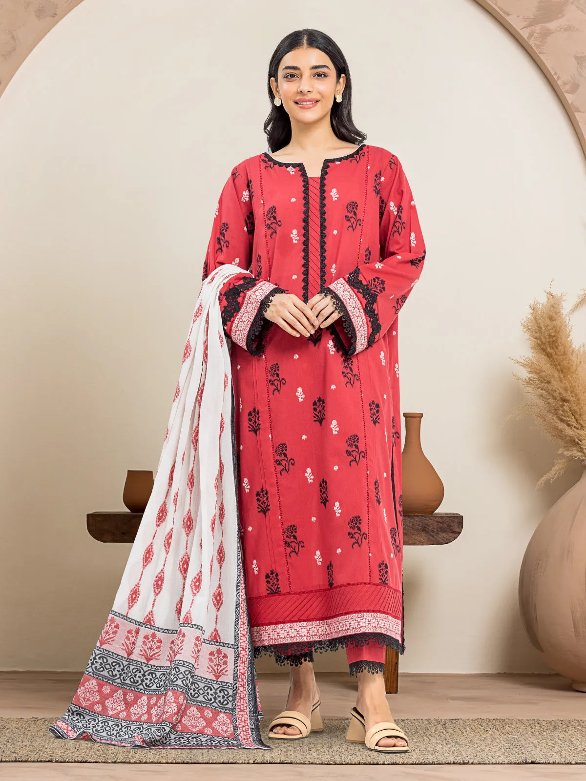 edenrobe Premium Embroidered Jacquard Unstitched 3Pc Suit EWU24V3-30034