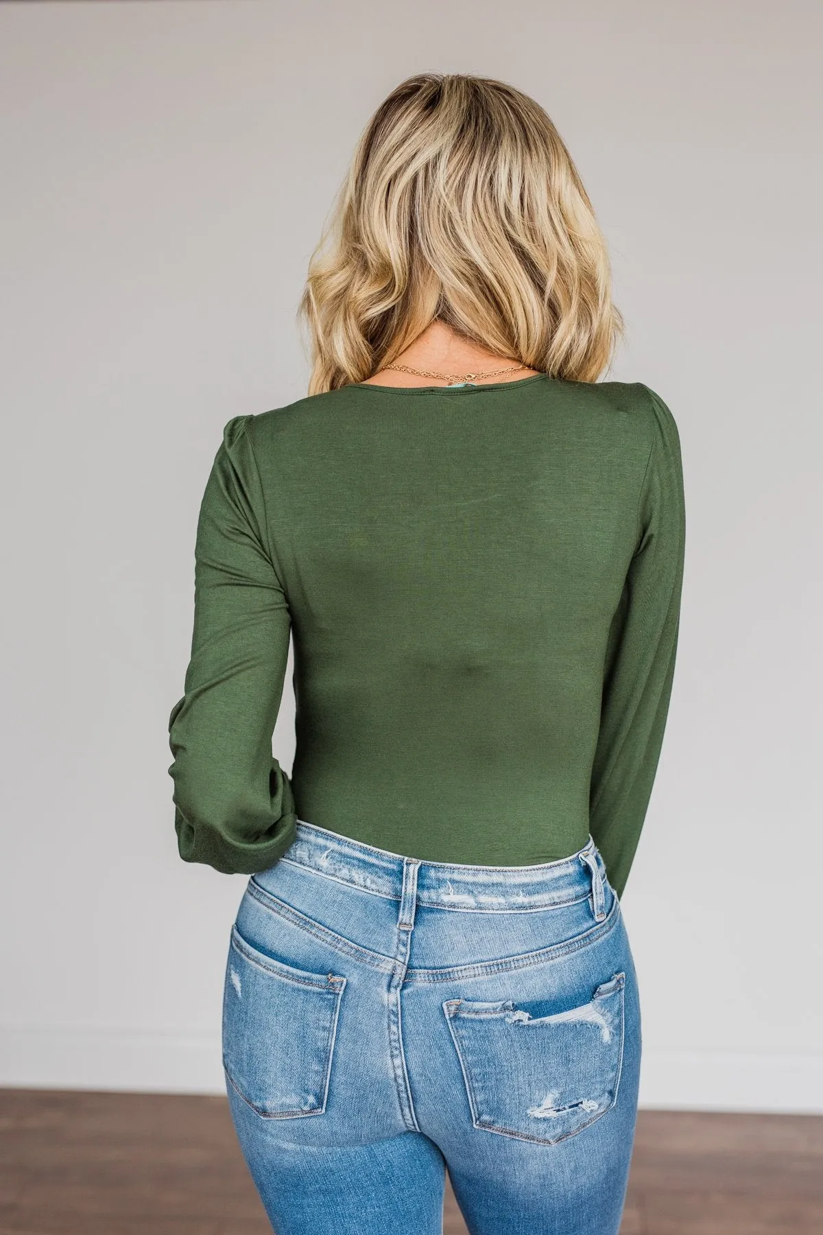 Enchanting Looks Long Sleeve Bodysuit- Olive