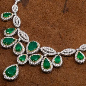 Fancy 18K White Gold 20 Emerald Prong Set Women's Necklace With 27.10 CT Diamonds