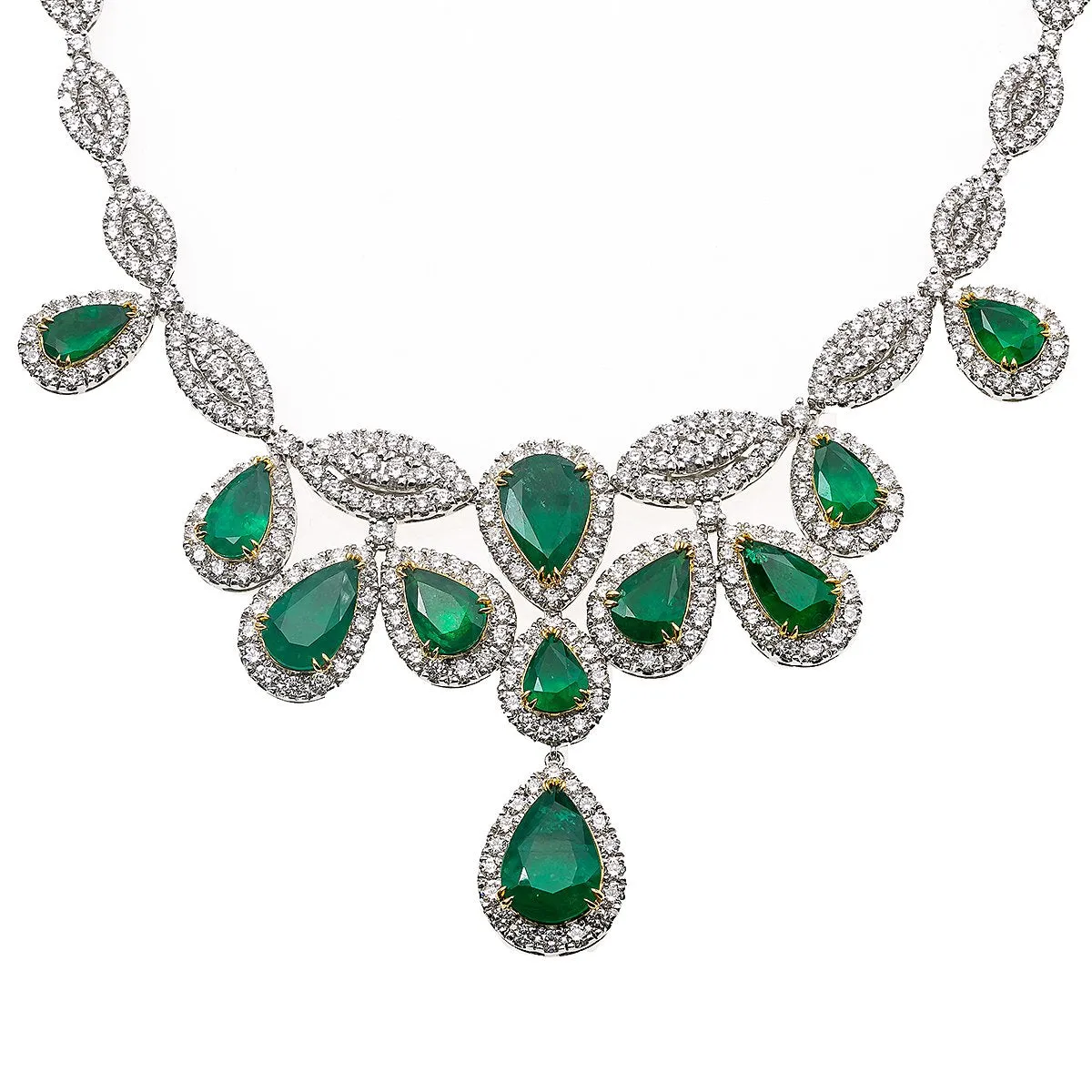 Fancy 18K White Gold 20 Emerald Prong Set Women's Necklace With 27.10 CT Diamonds