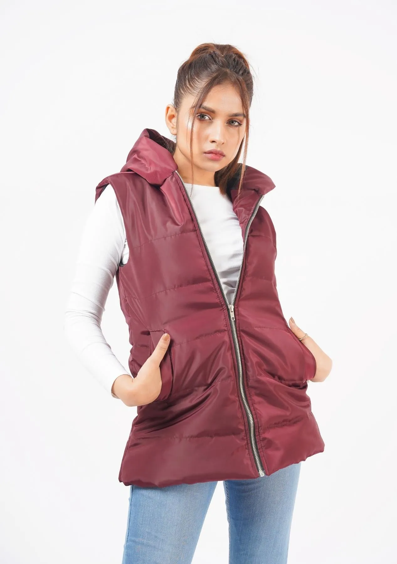 Gillet with Hood - maroon