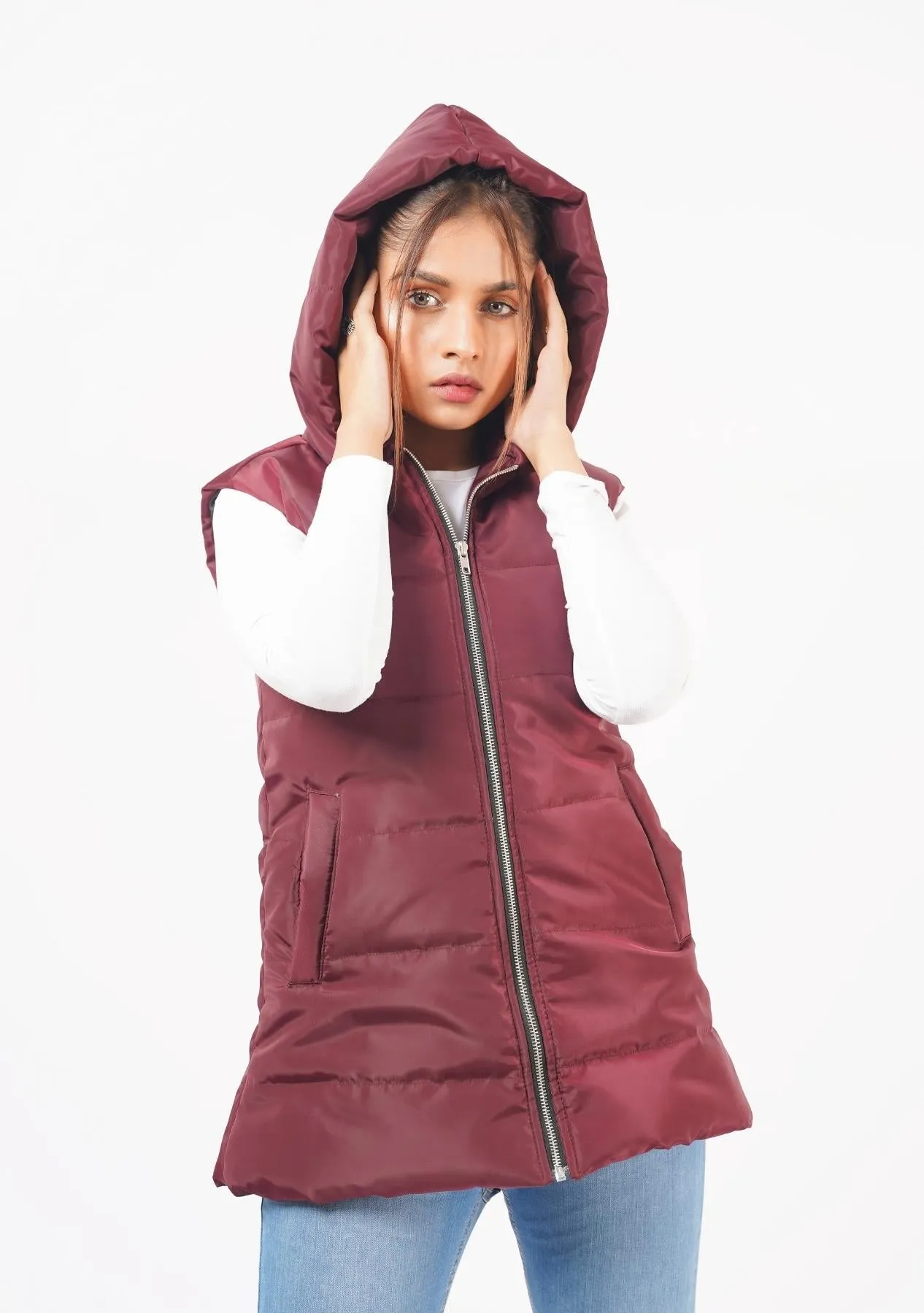 Gillet with Hood - maroon