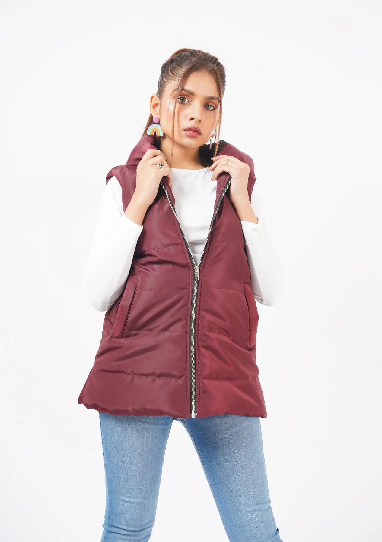 Gillet with Hood - maroon