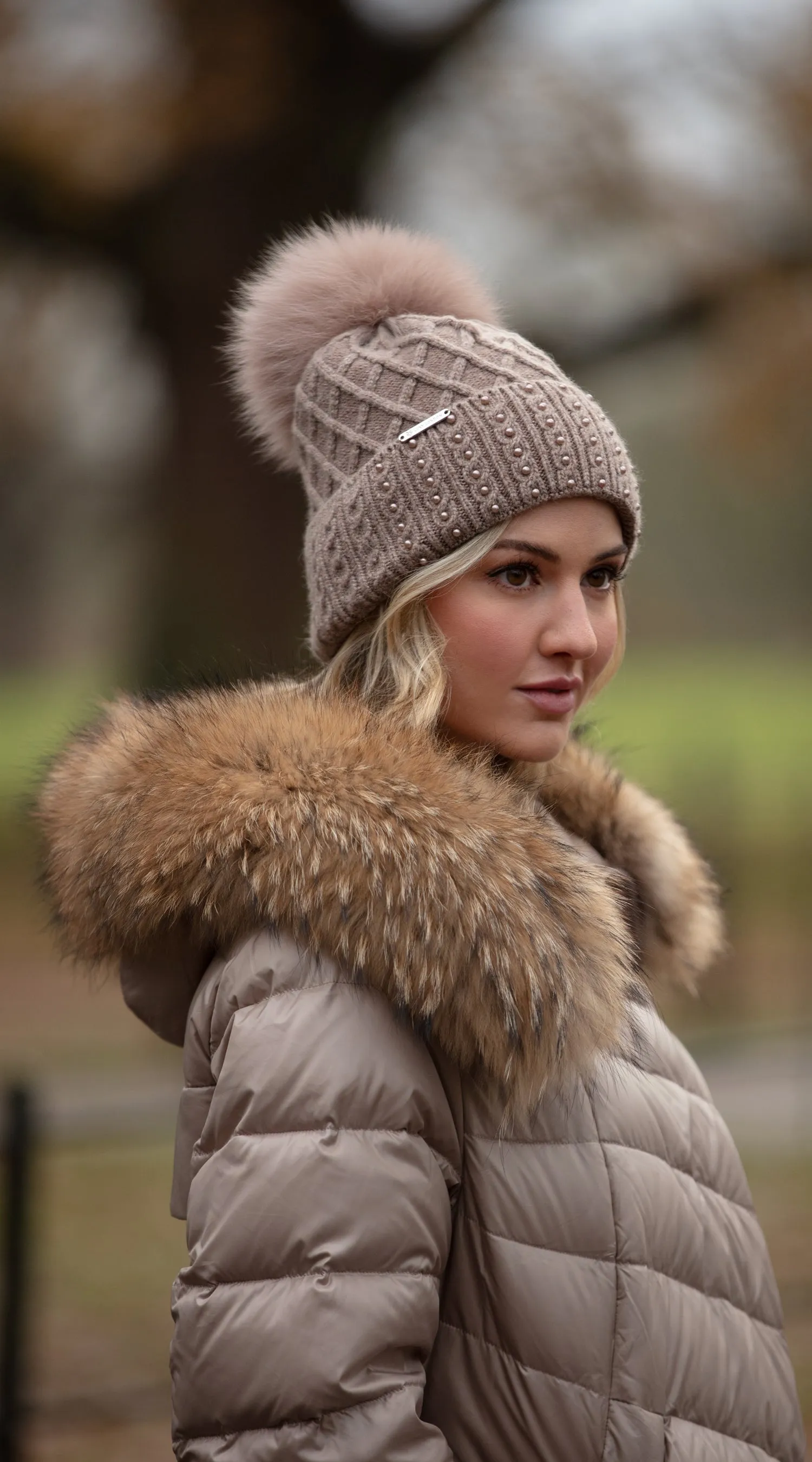 Harlow Pom Pom Hat - Taupe