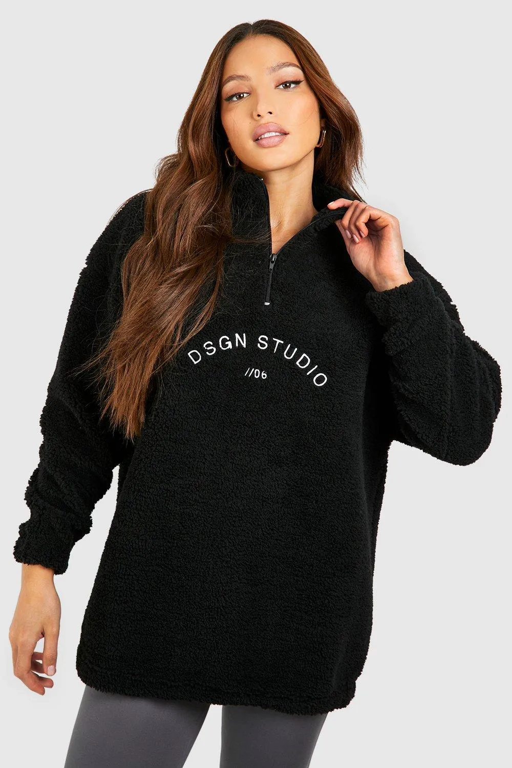 Hoodies & Sweatshirts | Tall Dsgn Studio Premium Borg Embroidered Half Zip Sweater | boohoo