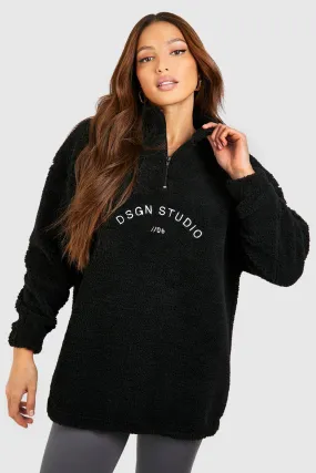 Hoodies & Sweatshirts | Tall Dsgn Studio Premium Borg Embroidered Half Zip Sweater | boohoo