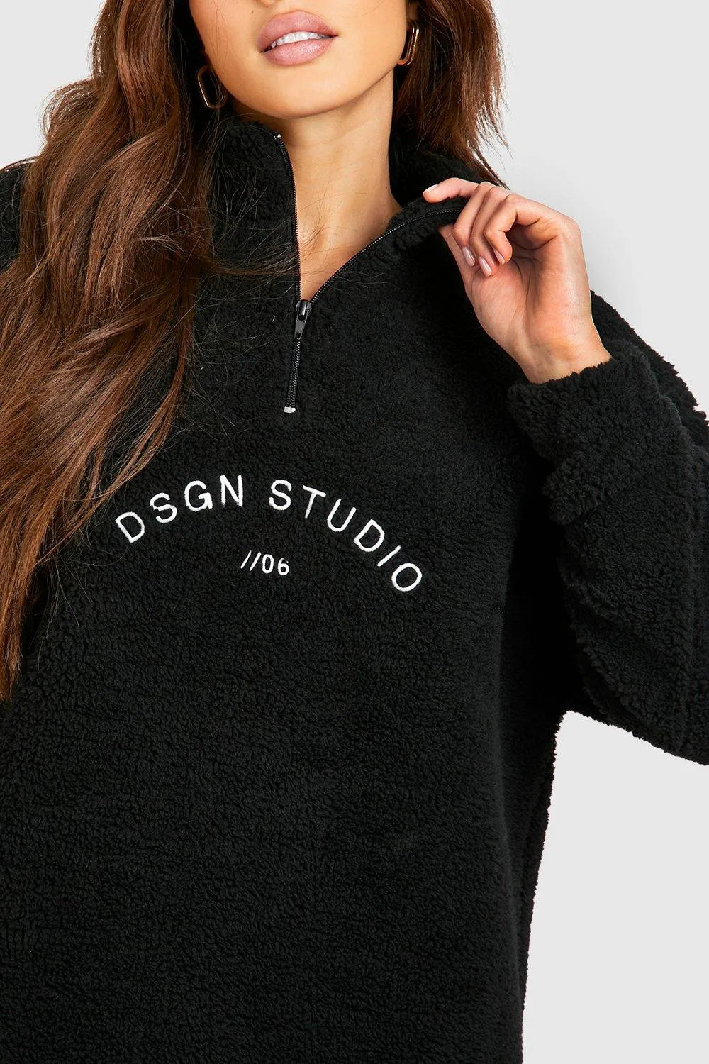 Hoodies & Sweatshirts | Tall Dsgn Studio Premium Borg Embroidered Half Zip Sweater | boohoo