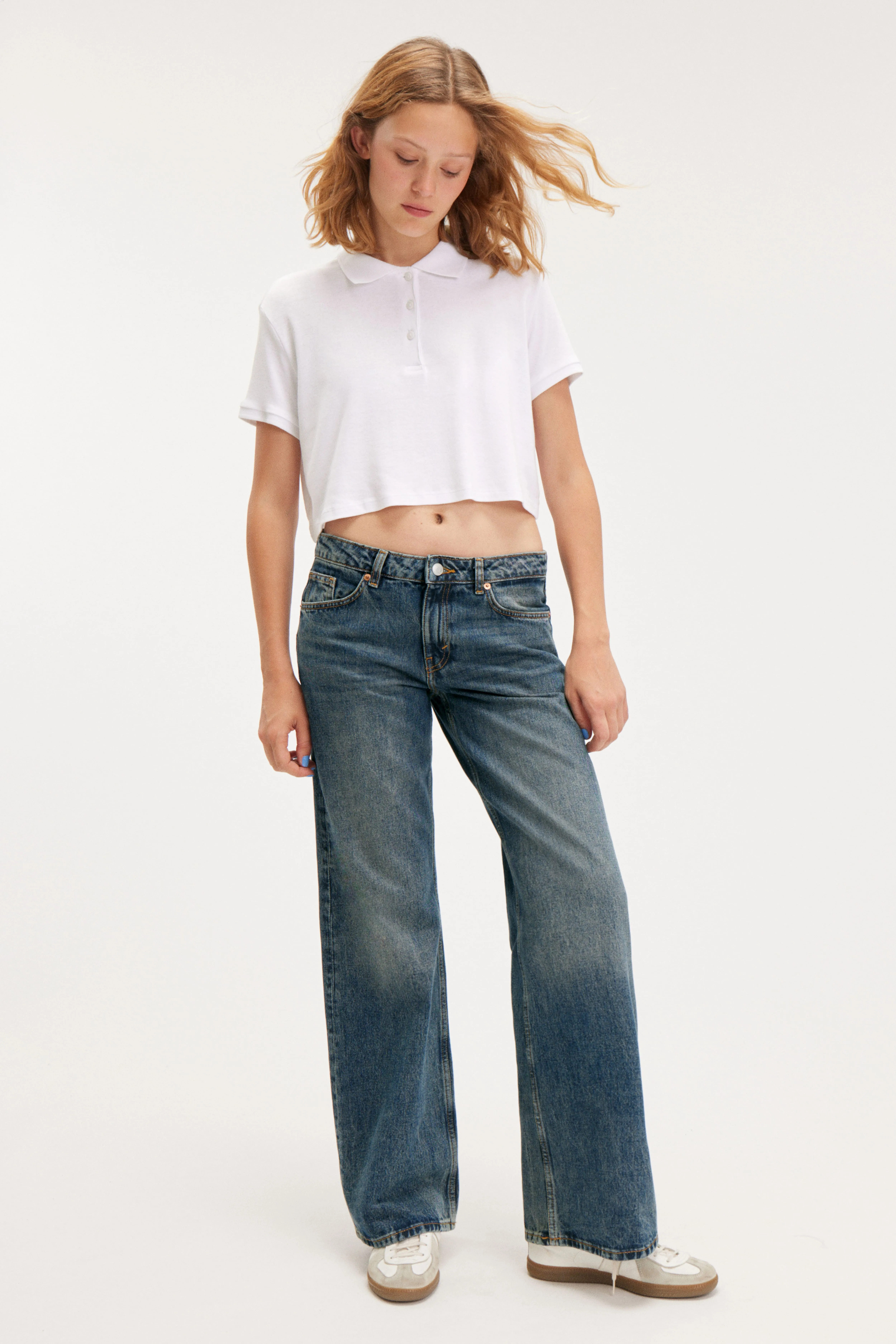 Imoo Low Wide Jeans - Low waist - Long - Canyon Blue - Ladies | H&M GB