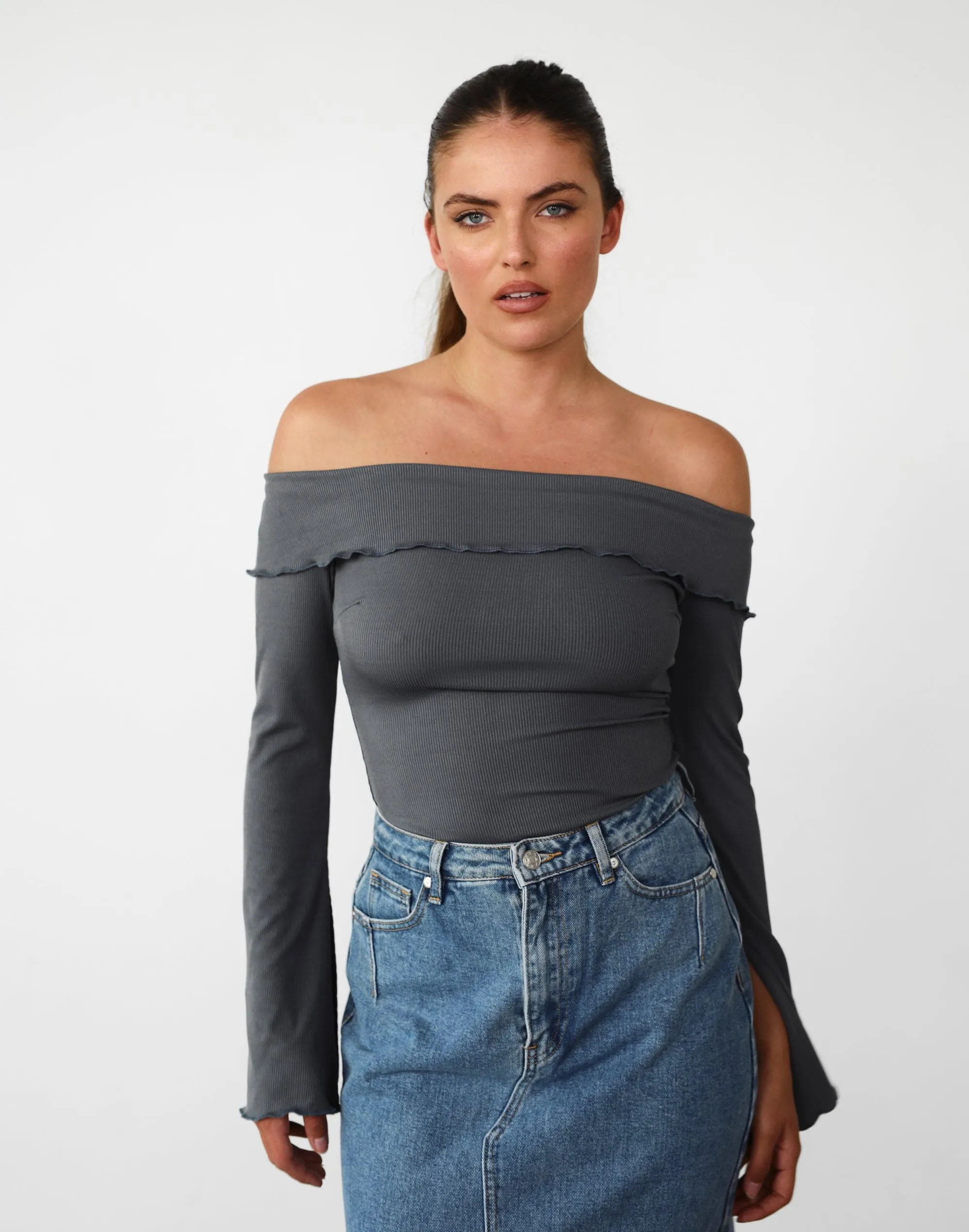 Jess Long Sleeve Top (Charcoal)