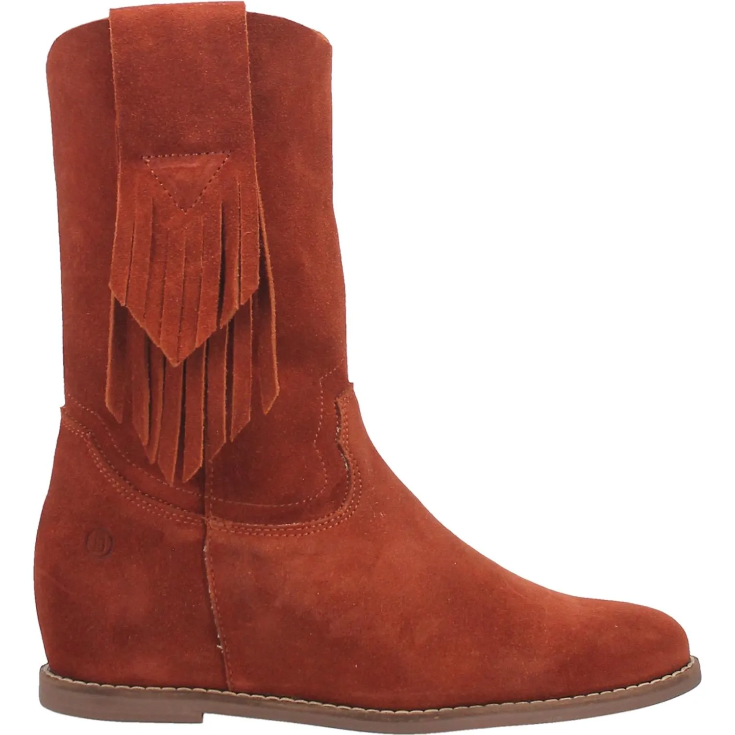 Kelsey Rust Suede Hidden Wedge Fringe Boots (DS)