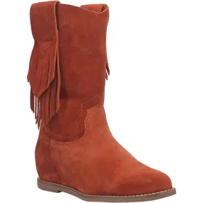 Kelsey Rust Suede Hidden Wedge Fringe Boots (DS)