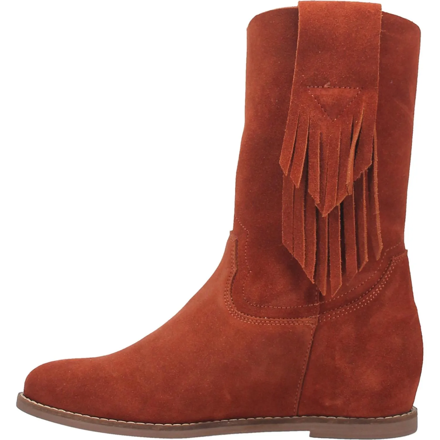 Kelsey Rust Suede Hidden Wedge Fringe Boots (DS)