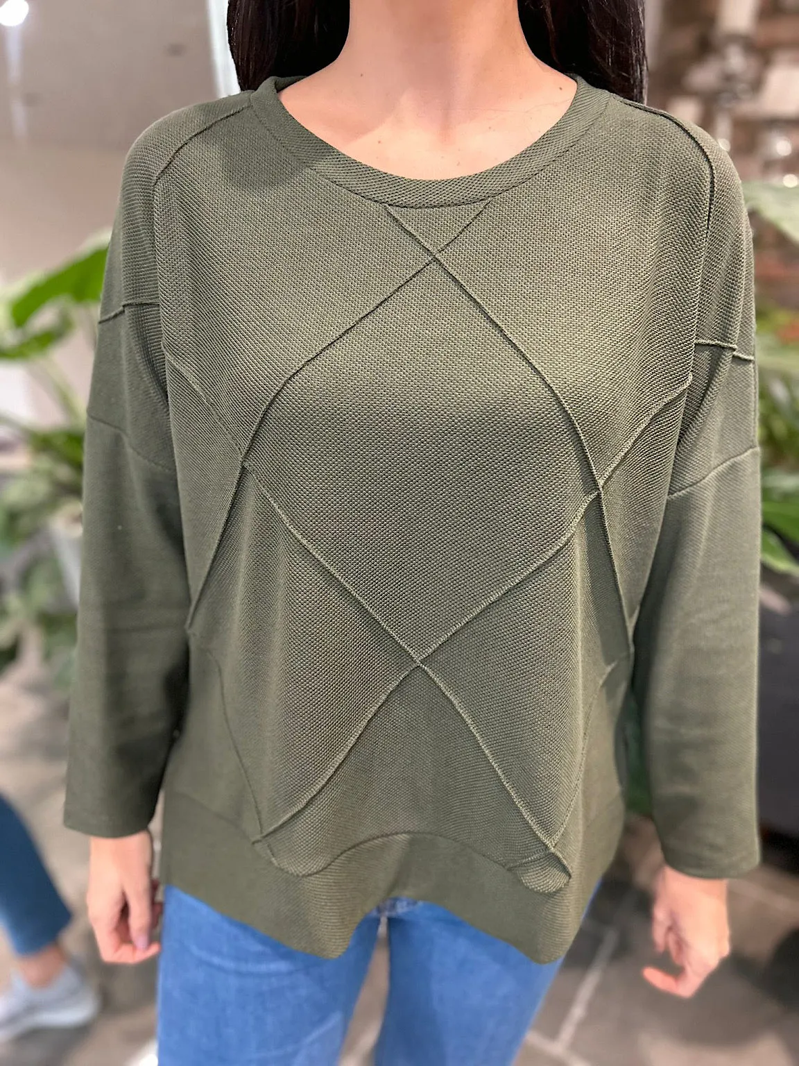 Khaki Reverse Seam Round Neck Knit Simone