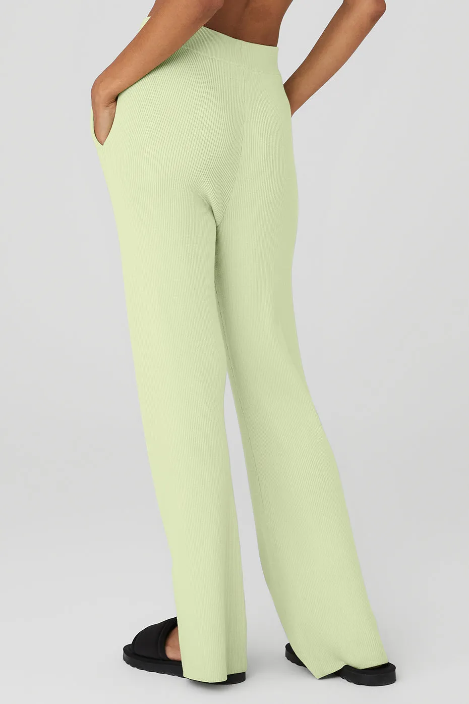 Knit High-Waist Salana Wide Leg Pant - Iced Green Tea