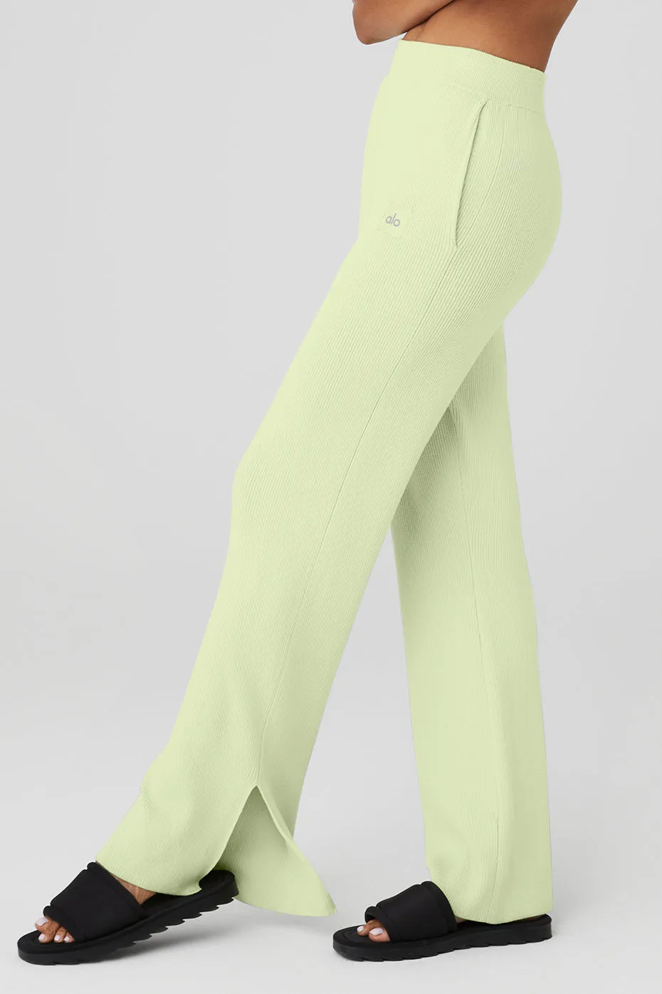 Knit High-Waist Salana Wide Leg Pant - Iced Green Tea