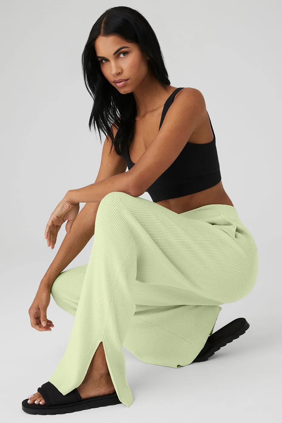 Knit High-Waist Salana Wide Leg Pant - Iced Green Tea