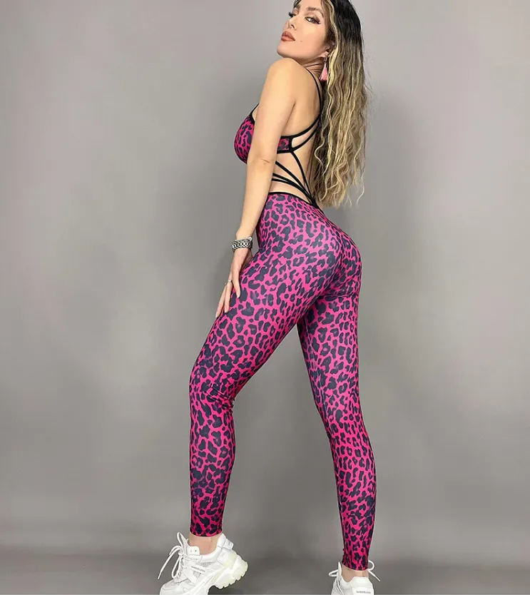 La Fitwear Jumpsuit Sexy Waist Pink Leopard