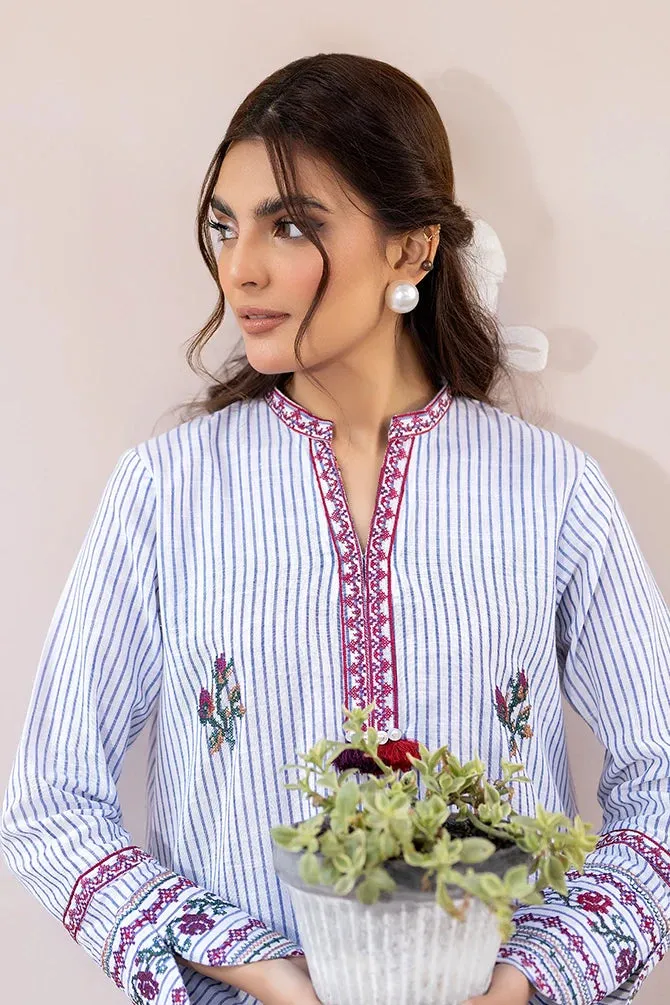 La Rosaa Spring Summer Embroidered Lawn Stitched 2Pc Suit LSS-24-07 Blue Stripes