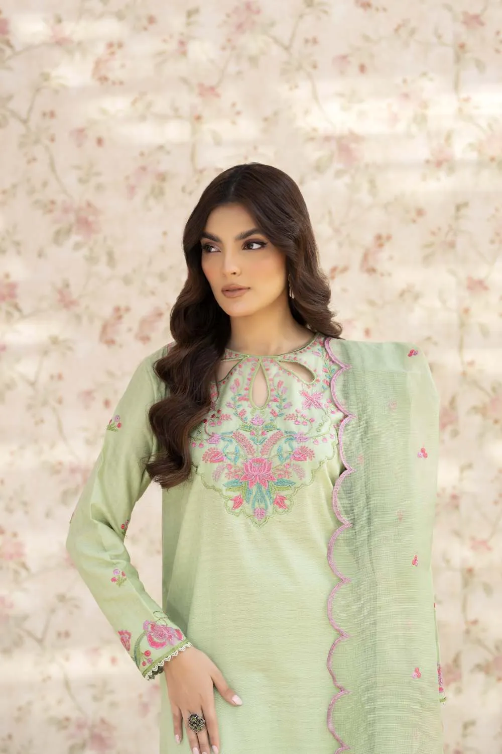 La Rosaa Spring Summer Embroidered Lawn Stitched 3Pc Suit LSS-24-02 Green