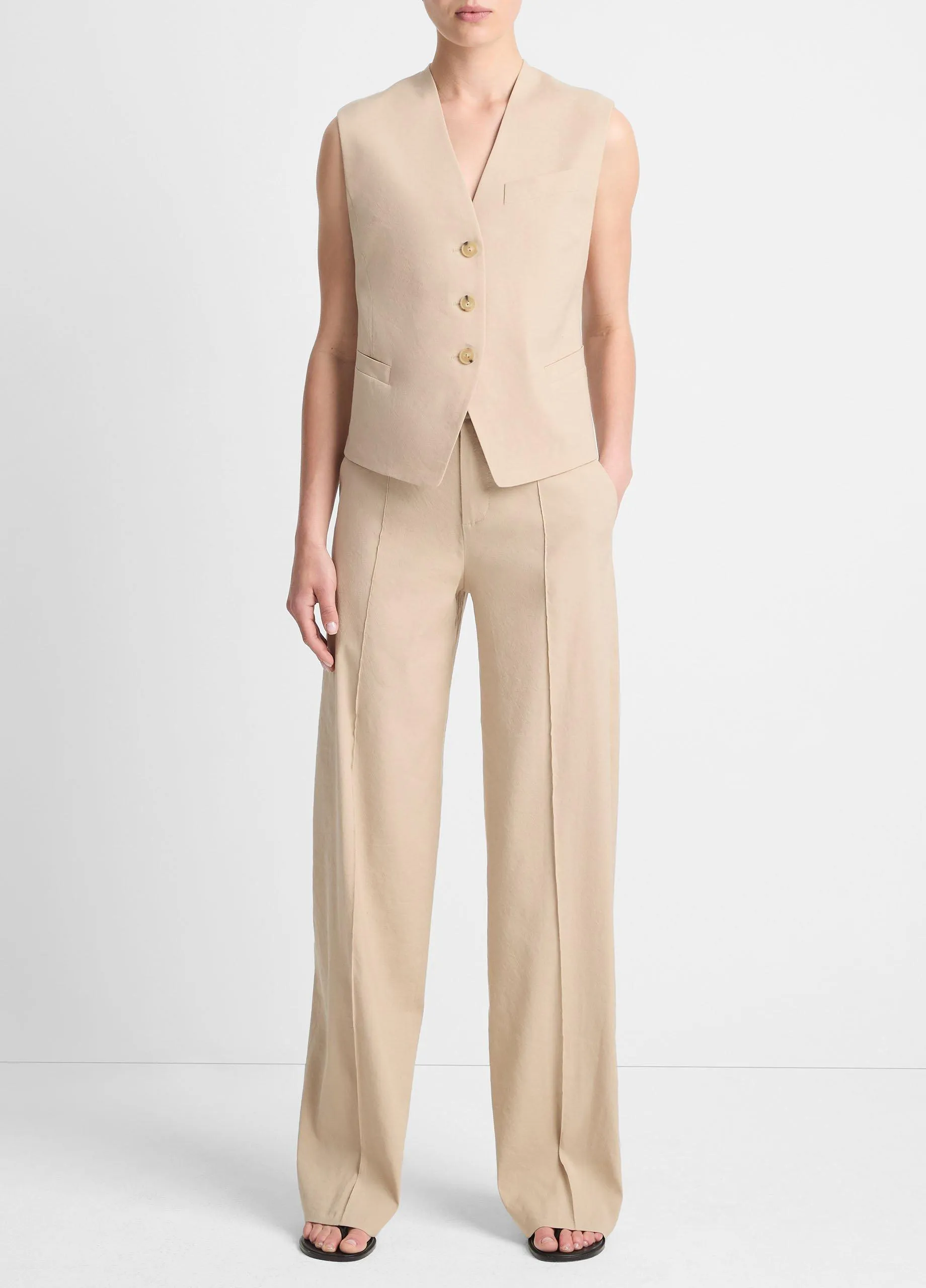 Linen-Blend High-Waist Wide-Leg Pant