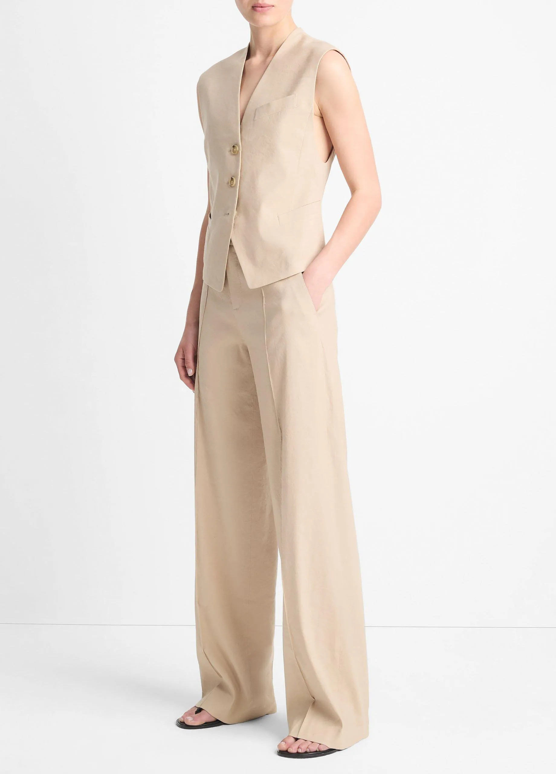 Linen-Blend High-Waist Wide-Leg Pant