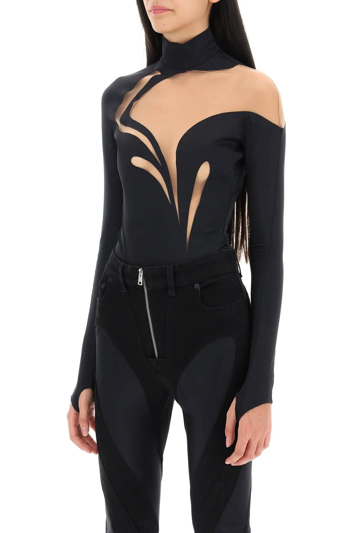 long-sleeved swirly bodysuit BO0219842 BLACK NUDE01