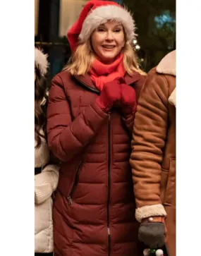 Love Hard 2021 Rebecca Staab Puffer Coat | Barb Lin Maroon Parka Coat