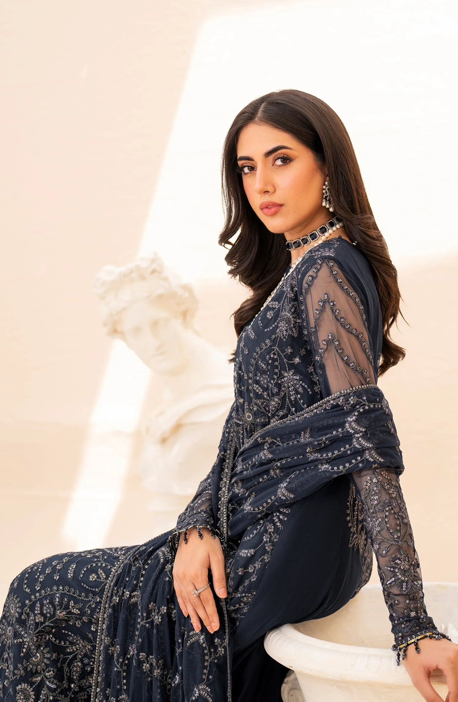 Maheer by Zarif Sequins Embroidered Net Unstitched 3Pc Suit ZMU-02 ILANA