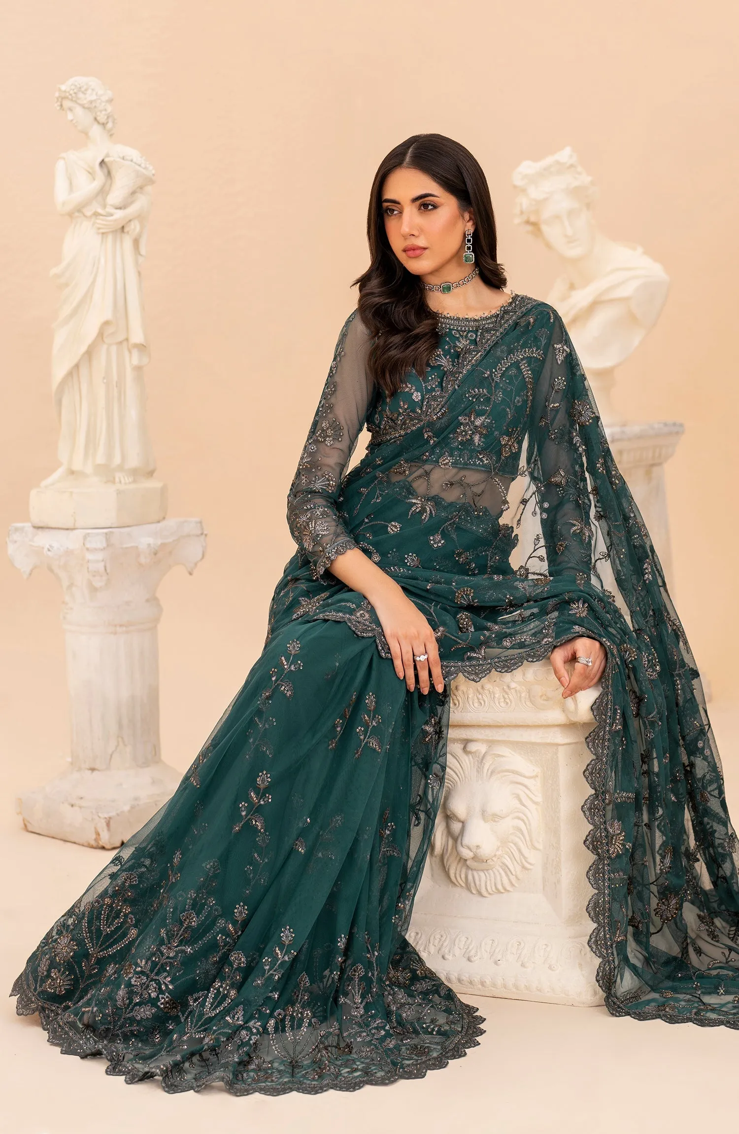 Maheer by Zarif Sequins Embroidered Net Unstitched 3Pc Suit ZMU-07 ZAYB