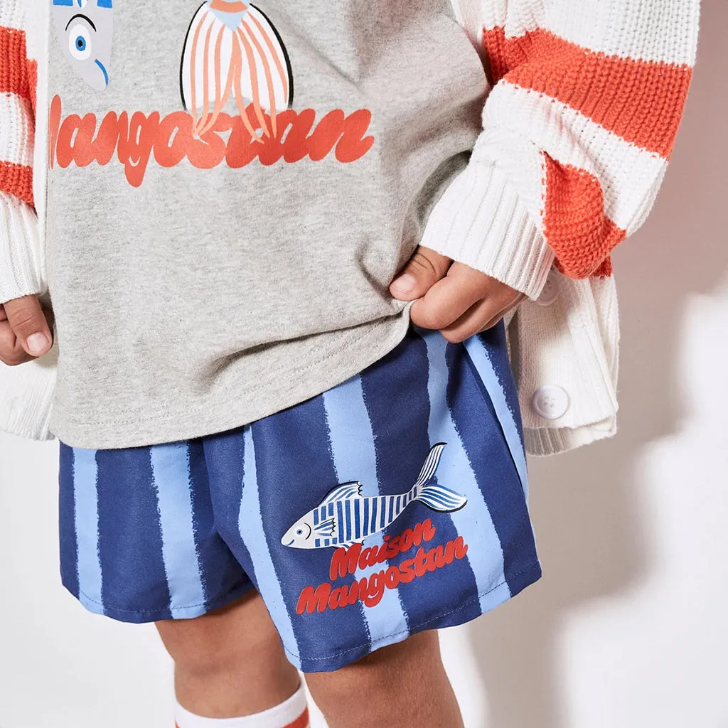 Maison Mangostan Child Anchovies Swim Shorts Blue Stripes