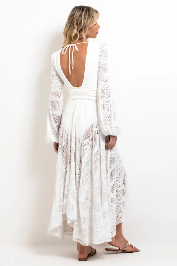 Metallic Lace Long Sleeve Beach Dress