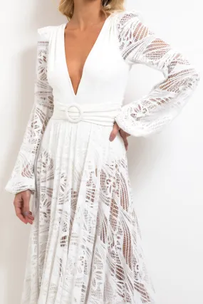 Metallic Lace Long Sleeve Beach Dress